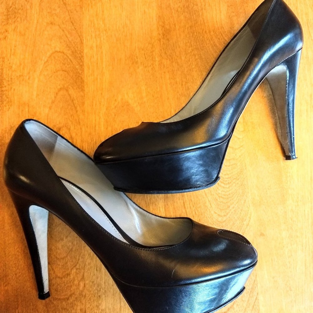 Sergio Rossi Black Peeptoe Stiletto Heel Platform Shoes Sz 40